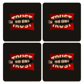 Trust no one... (zipper), ΣΕΤ x4 Σουβέρ ξύλινα τετράγωνα plywood (9cm)