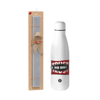 Trust no one... (zipper), Easter Set, metallic stainless thermos bottle (500ml) & scented flat Easter candle (30cm) (GRAY)