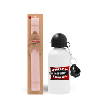 Trust no one... (zipper), Easter Set, metallic aluminum bottle (500ml) & aromatic flat Easter candle (30cm) (PINK)