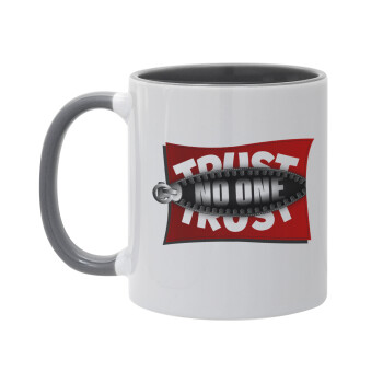 Trust no one... (zipper), Mug colored grey, ceramic, 330ml