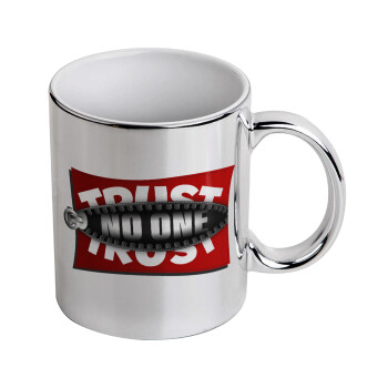 Trust no one... (zipper), Mug ceramic, silver mirror, 330ml
