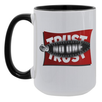 Trust no one... (zipper), Κούπα Mega 15oz, κεραμική Μαύρη, 450ml