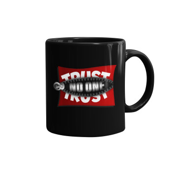 Trust no one... (zipper), Mug black, ceramic, 330ml