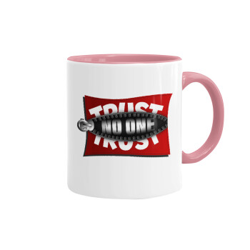 Trust no one... (zipper), Mug colored pink, ceramic, 330ml