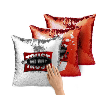 Trust no one... (zipper), Μαξιλάρι καναπέ Μαγικό Κόκκινο με πούλιες 40x40cm περιέχεται το γέμισμα