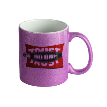 Trust no one... (zipper), Κούπα Μωβ Glitter που γυαλίζει, κεραμική, 330ml