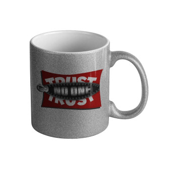 Trust no one... (zipper), Κούπα Ασημένια Glitter που γυαλίζει, κεραμική, 330ml