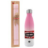 Easter Set, Metallic pink/white (Stainless steel) thermos, double-walled, 500ml & aromatic flat Easter candle (30cm) (PINK)