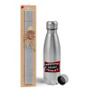 Easter Set, metallic Inox water bottle (750ml) & aromatic flat Easter candle (30cm) (GRAY)