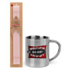 Easter Set, metallic thermal cup (300ml) & aromatic flat Easter candle (30cm) (PINK)