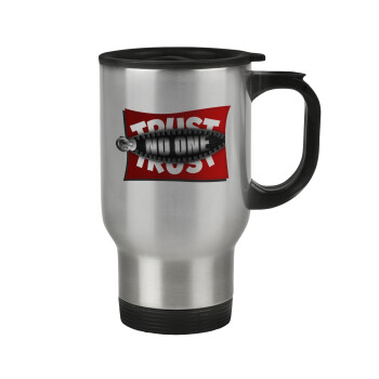 Trust no one... (zipper), Stainless steel travel mug with lid, double wall 450ml