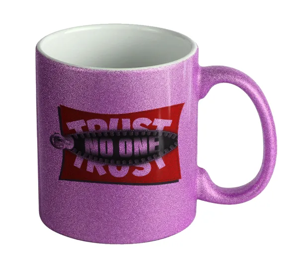 Trust no one... (zipper) — Purple glitter mug that sparkles, ceramic, 330ml