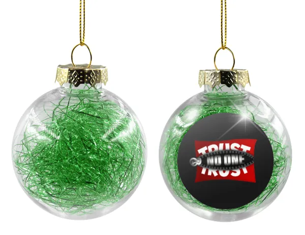 Trust no one... (zipper) — Transparent Christmas tree ball ornament with green filling 8cm