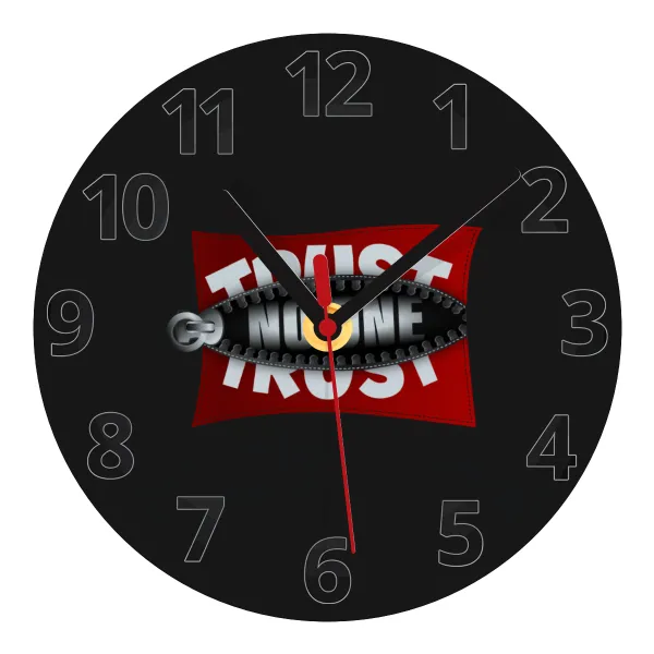 Trust no one... (zipper) — Glass wall clock (20cm)