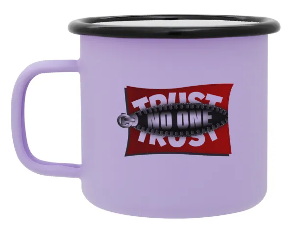 Trust no one... (zipper) — Metal enamel mug, matte light pastel purple, 360ml