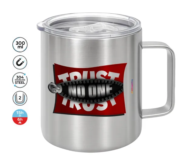 Trust no one... (zipper) — Double-walled stainless steel mug 300ml with temperature-retaining lid