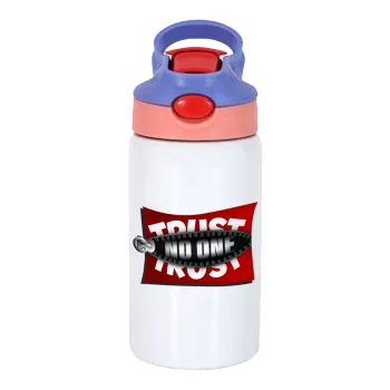 Trust no one... (zipper), Children's hot water bottle, stainless steel, with safety straw, pink/purple (350ml)