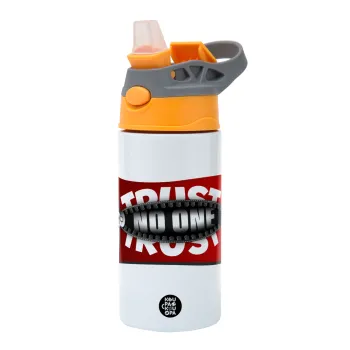 Trust no one... (zipper), Παιδικό παγούρι θερμό, ανοξείδωτο, με καλαμάκι ασφαλείας, Πορτοκαλί/Γκρι (360ml) BPA-FREE