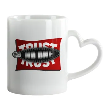 Trust no one... (zipper), Mug heart handle, ceramic, 330ml