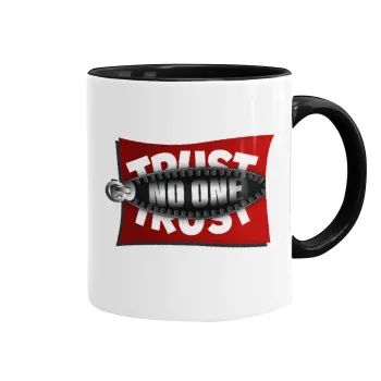 Trust no one... (zipper), Mug colored black, ceramic, 330ml