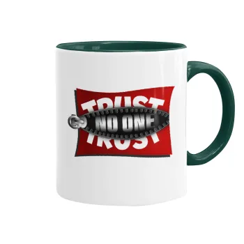 Trust no one... (zipper), Mug colored green, ceramic, 330ml