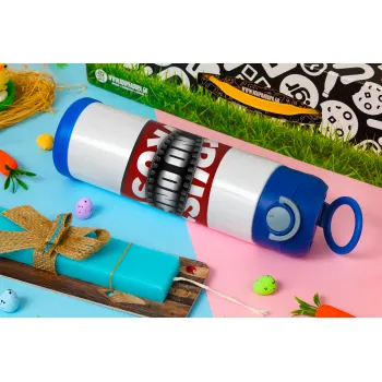 Trust no one... (zipper), Easter candle, Childrens hot water bottle, stainless steel, with safety straw, BLUE (500ml)