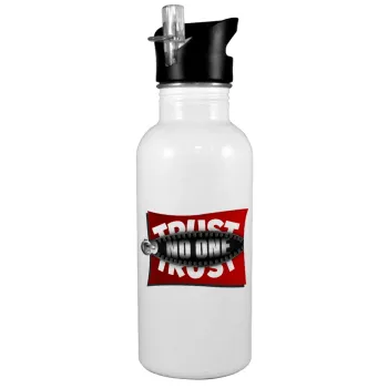 Trust no one... (zipper), White water bottle with straw, stainless steel 600ml