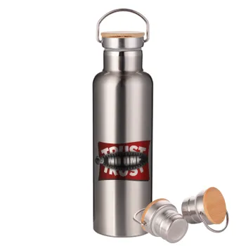 Trust no one... (zipper), Stainless steel Silver with wooden lid (bamboo), double wall, 750ml