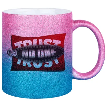 Trust no one... (zipper), Κούπα Χρυσή/Μπλε Glitter, κεραμική, 330ml
