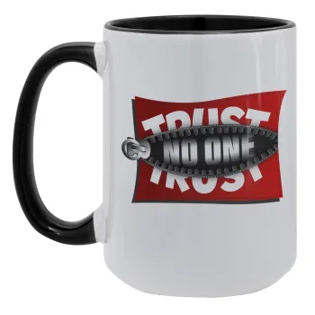 Trust no one... (zipper), Κούπα Mega 15oz, κεραμική Μαύρη, 450ml