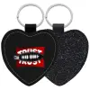 Μπρελόκ PU δερμάτινο glitter καρδιά ΜΑΥΡΟ