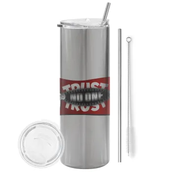 Trust no one... (zipper), Tumbler stainless steel Silver 600ml, with metal straw & cleaning brush