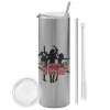 Tumbler stainless steel Silver 600ml, with metal straw & cleaning brush