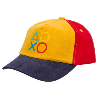 Gaming Symbols, Καπέλο παιδικό Baseball, 100% Βαμβακερό, Low profile, Κίτρινο/Μπλε/Κόκκινο