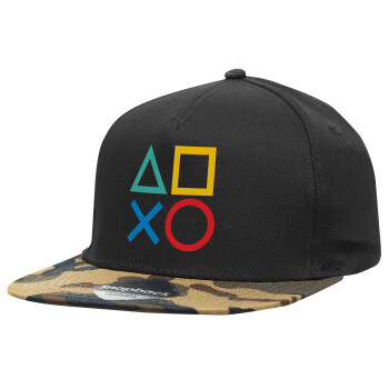 Gaming Symbols, Καπέλο Ενηλίκων Flat Snapback Μαύρο/Παραλαγή, (100% ΒΑΜΒΑΚΕΡΟ, ΕΝΗΛΙΚΩΝ, UNISEX, ONE SIZE)