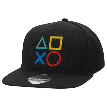 Gaming Symbols, Καπέλο Ενηλίκων Flat Snapback Μαύρο, (100% ΒΑΜΒΑΚΕΡΟ TWILL, ΕΝΗΛΙΚΩΝ, UNISEX, ONE SIZE)