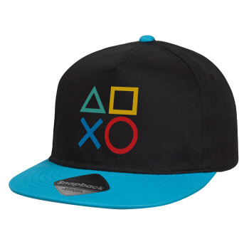 Gaming Symbols, Καπέλο παιδικό snapback, 100% Βαμβακερό, Μαύρο/Μπλε