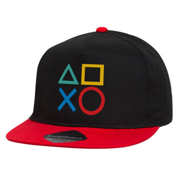 Gaming Symbols, Καπέλο παιδικό snapback, 100% Βαμβακερό, Μαύρο/Κόκκινο