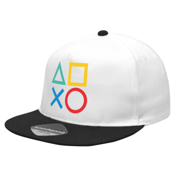 Gaming Symbols, Καπέλο Ενηλίκων Flat Snapback Λευκό/Μαύρο, (POLYESTER, ΕΝΗΛΙΚΩΝ, UNISEX, ONE SIZE)