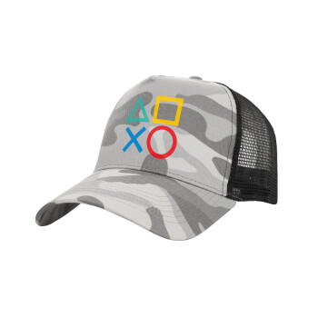 Gaming Symbols, Καπέλο Ενηλίκων Structured Trucker, με Δίχτυ, (παραλλαγή) Army Camo (100% ΒΑΜΒΑΚΕΡΟ, ΕΝΗΛΙΚΩΝ, UNISEX, ONE SIZE)