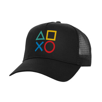 Gaming Symbols, Καπέλο Ενηλίκων Structured Trucker, με Δίχτυ, Μαύρο (100% ΒΑΜΒΑΚΕΡΟ, ΕΝΗΛΙΚΩΝ, UNISEX, ONE SIZE)