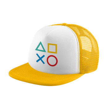 Gaming Symbols, Καπέλο παιδικό Soft Trucker με Δίχτυ ΚΙΤΡΙΝΟ/ΛΕΥΚΟ (POLYESTER, ΠΑΙΔΙΚΟ, ONE SIZE)