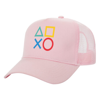 Gaming Symbols, Adult Structured Trucker Hat, with Mesh, PINK (100% COTTON, ADULT, UNISEX, ONE SIZE)