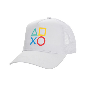 Gaming Symbols, Structured Trucker Adult Hat, with Mesh, WHITE (100% COTTON, ADULT, UNISEX, ONE SIZE)