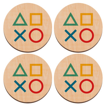 Gaming Symbols, ΣΕΤ x4 Σουβέρ ξύλινα στρογγυλά plywood (9cm)