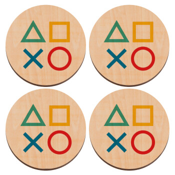 Gaming Symbols, ΣΕΤ x4 Σουβέρ ξύλινα στρογγυλά plywood (9cm)