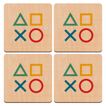 Gaming Symbols, ΣΕΤ x4 Σουβέρ ξύλινα τετράγωνα plywood (9cm)