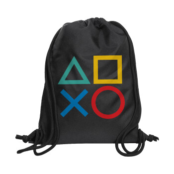 Gaming Symbols, Τσάντα πλάτης πουγκί GYMBAG Μαύρη, με τσέπη (40x48cm) & χονδρά κορδόνια