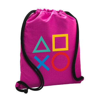Gaming Symbols, Τσάντα πλάτης πουγκί GYMBAG Φούξια, με τσέπη (40x48cm) & χονδρά κορδόνια