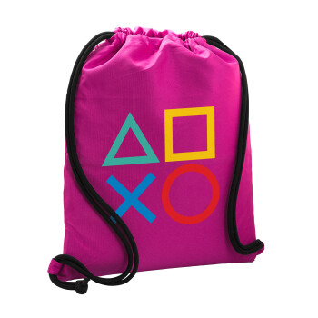 Gaming Symbols, Backpack pouch GYMBAG Fuchsia, with pocket (40x48cm) & thick cords